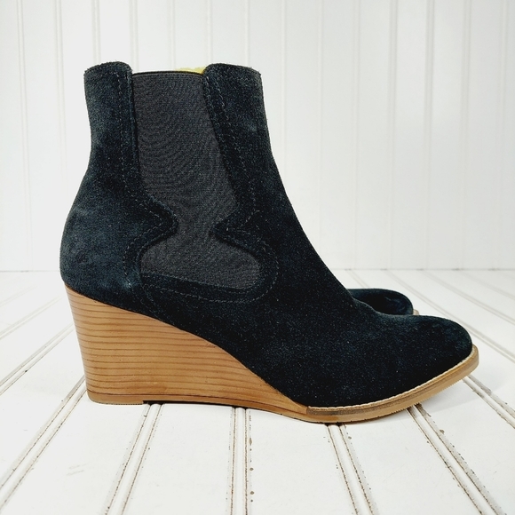 Andre Assous Women's Sadie Black Suede Elastic Gore Wedge Heel Ankle Boots K208 - Picture 5 of 11